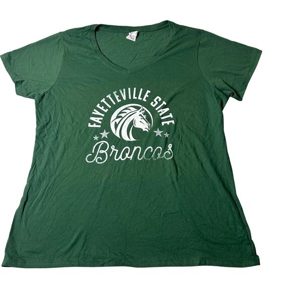 Fayetteville State Broncos T-Shirt Womans XL Green V-Neck Port and Company Tee - Picture 1 of 8